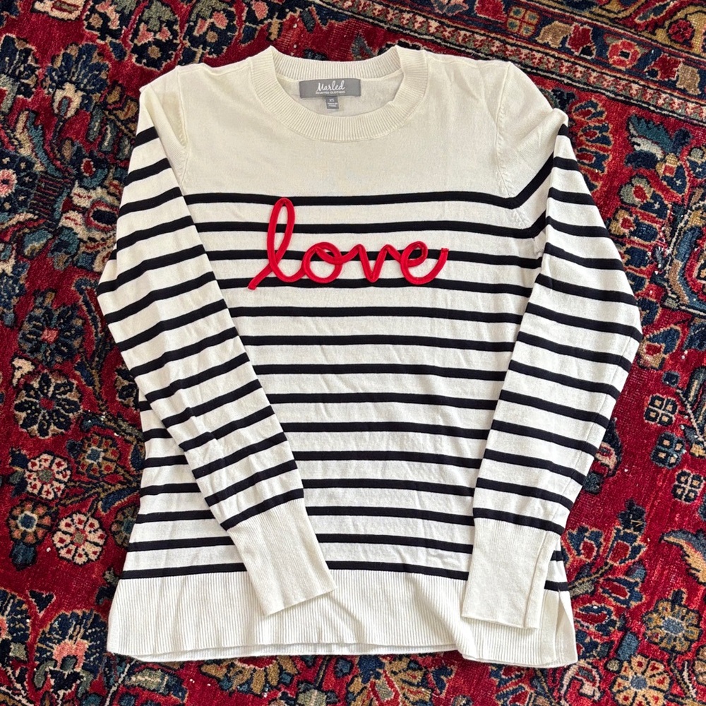 Striped Sweater with Red Love Detail